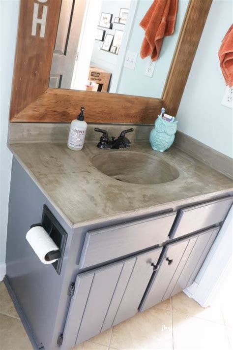One of the most expensive parts of a makeover for a kitchen, bathroom or laundry room renovation is the countertops. Remodelaholic | DIY Concrete Countertop Reviews