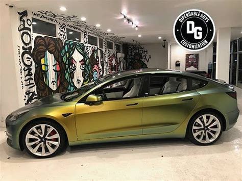 Tesla Model 3 Wrapped In Avery Colorflow Satin Fresh Spring Shade