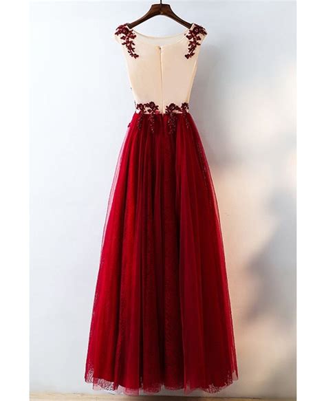 Formal Red Sequined Tulle Prom Dress Long With Lace MYX18040