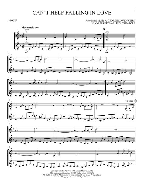 Cant Help Falling In Love Violin Duet Print Sheet Music Now