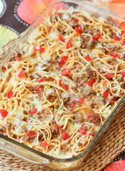 Taco Spaghetti Bake Is An Easy To Make Casserole Made With Ground Beef