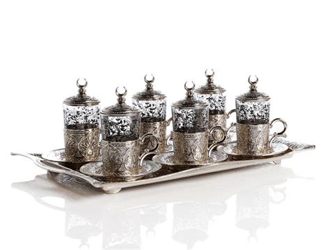 Silver Plated Turkish Tea Set For Six People With Tray Fairturk Com