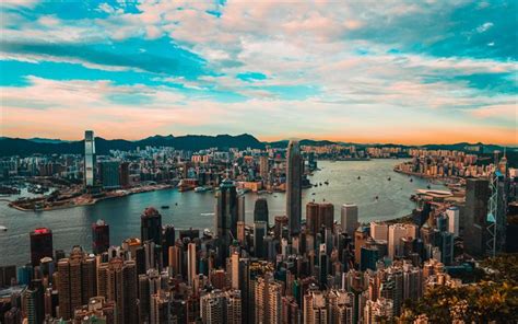 Download Wallpapers Hong Kong In Evening 4k Metropolis Skyline