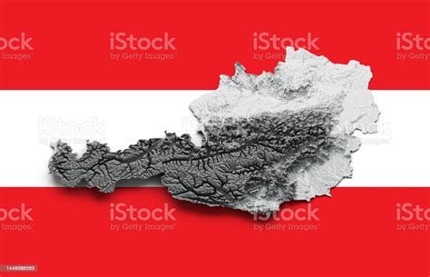 Austria Map Flag Shaded Relief Black And White Color Height Map On