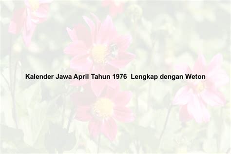 Kalender Jawa April Tahun 1976 Lengkap Dengan Weton Kalenderize