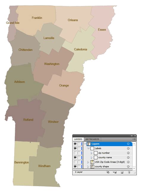 Vermont State Digit Zip Code And County Vector Map Your Vector Maps