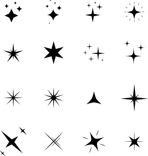 Set Of Sparkle Icon Stars Sparkles Icon Stars Black Symbol Glint