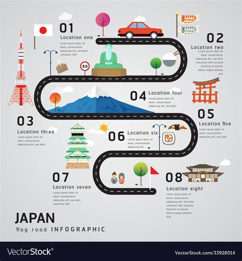 Road Map And Journey Route Timeline Infographics Vector Image