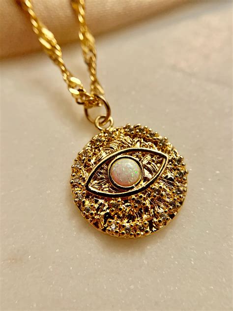Gold Evil Eye Necklace 18k Dainty Evil Eye Necklace Gold Etsy