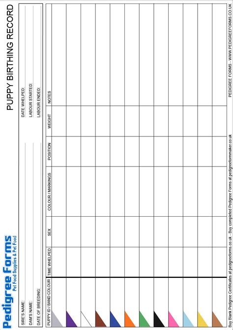 Whelping Chart Puppy Data Sheet Printable