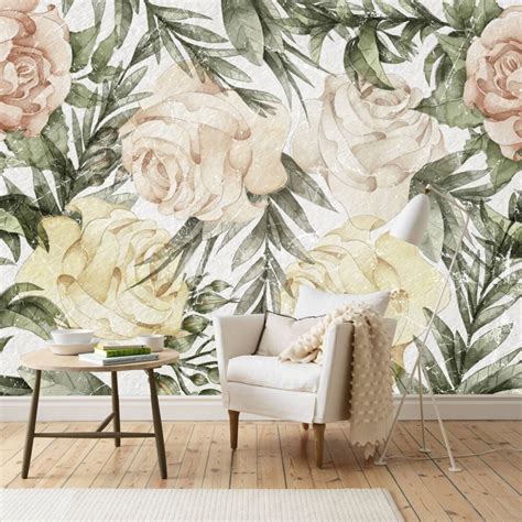 Huge Roses On Nude Colors Wallpaper Mural Silk Interiors Wallpaper Australia