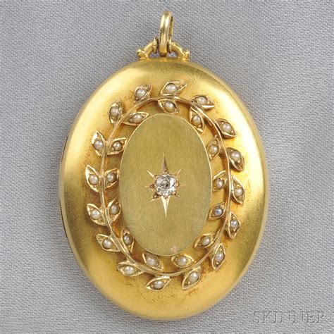 antique 14kt gold split pearl and diamond locket diamond locket 14kt gold locket
