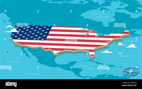 Mapa De Los Estados Unidos De América Con Estrellas Y Bandera De Rayas