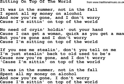 Willie Nelson Song Sitting On Top Of The World Lyrics