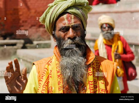 Holy Men Sadhus With Long Beards Durbar Square Kathmandu Nepal