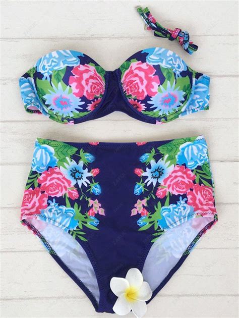 [23 off] 2021 floral high waist underwire bikini set in purplish blue zaful
