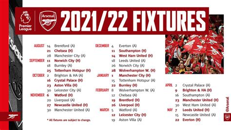 Arsenals 202122 Premier League Fixtures Released Premier League
