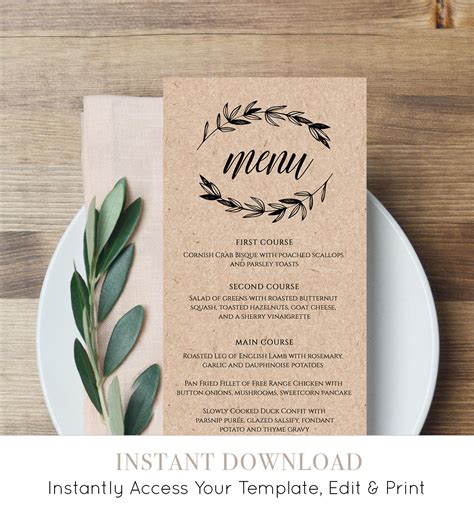 Free Editable Menu Template Of Printable Menu Card Rustic Wedding