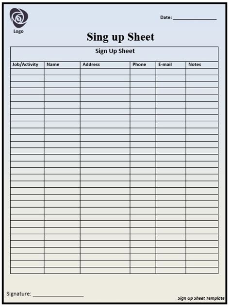 Sign Up Sheet Template 3 Printable Samples
