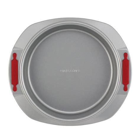 cake boss deluxe nonstick bakeware 9 inch round cake pan gray with red silicone grips n3 free