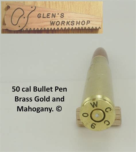 50 Cal Bullet Pen Brass Gold And Mahogany