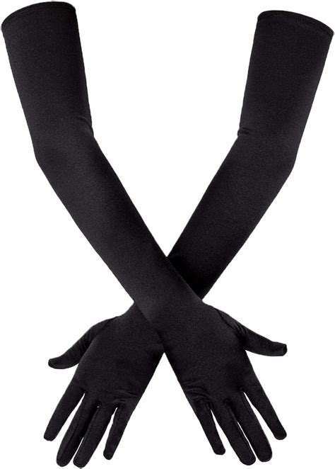 SAVITA Long Black Elbow Satin Gloves Inch Stretchy S Opera