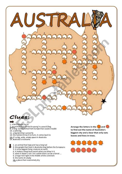 Online crossword on any topics. Australia Crossword Puzzle - ESL worksheet by blunderbuster