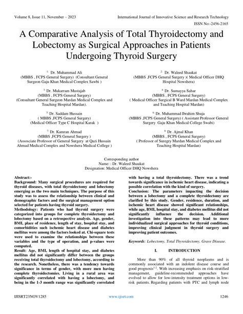 Pdf A Comparative Analysis Of Total Thyroidectomy And Lobectomy As