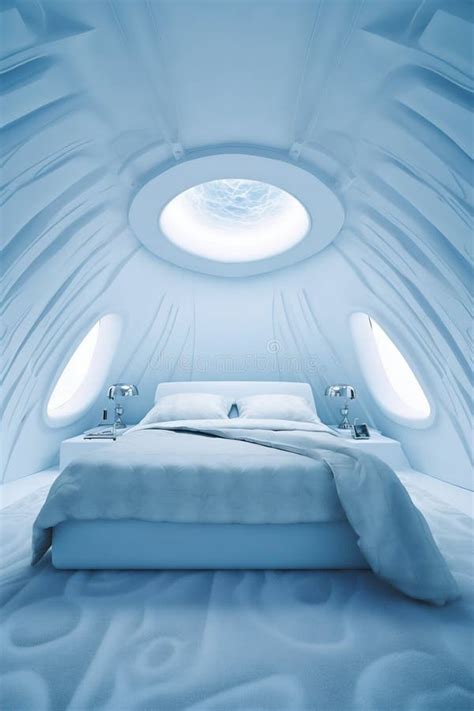 Futuristic Bedroom Decor With Large White Bed In Futuristic Room