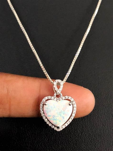 White Opal Heart Necklace Sterling Silver White Opal Etsy