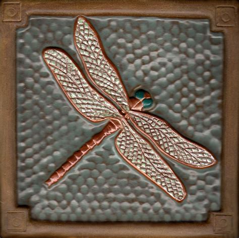 6 Dragonfly Tile With Green And Copper Glaze Fayjonesdaytile