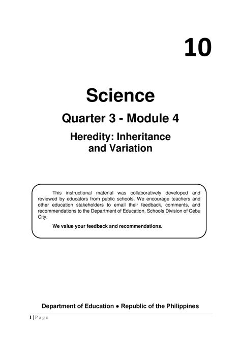 4 Q3 Science 10 Science Quarter 3 Module 4 Heredity Inheritance