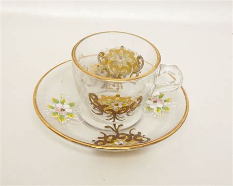 Vintage Floral Turkish Teacup And Saucer Pasabahce Glass Made In Turkey