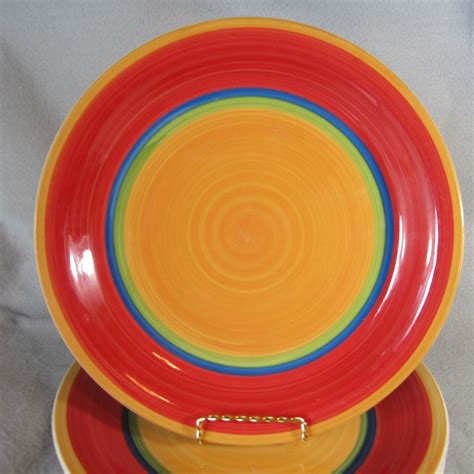 Royal Norfolk Mambo Set Of 7 Dinner Plate Red Blue Green Yellow Center