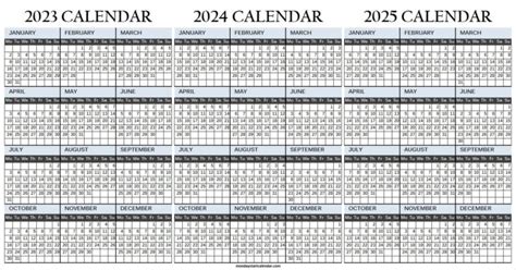Free Printable Calendar 2023 2024 2025 Blank Three Year Calendar