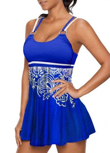 Padded Strappy Back Printed Blue Tankini Set Rosewe Com USD 28 20