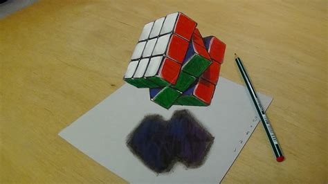 3d Drawing Floating Rubiks Cube How To Draw 3d Rubiks Cube Trick
