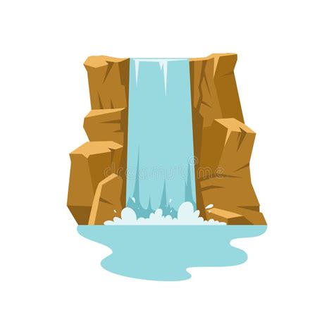 Waterfall Landscape In Mountains Flat Cartoon Vector Illustration