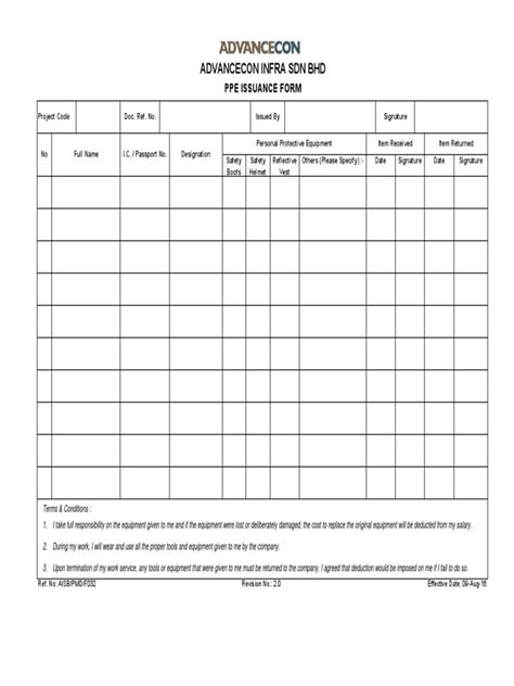 Ppe Inspection Form
