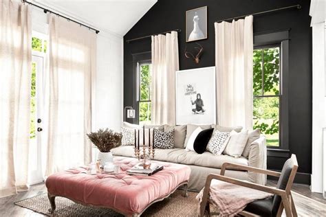 Black And Pink And Taupe Living Room Accent Walls In Living Room