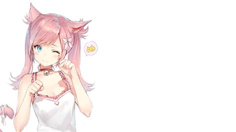 Download 2560x1440 Anime Girl Pink Hair Animal Ears Wink Cat Girl