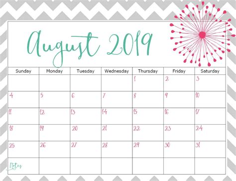 Cute August 2019 Calendar Design Calendar Layout Cute Calendar Blank