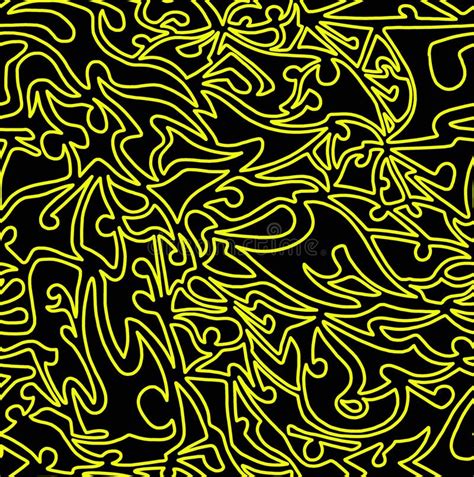 Abstract Doodle Drawing With Yellow Lines On A Black Background Stock