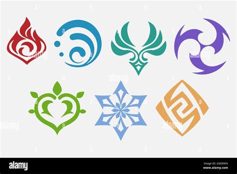 Genshin Impact Logo And Elements Icons Set Stock Vector Image Art Alamy
