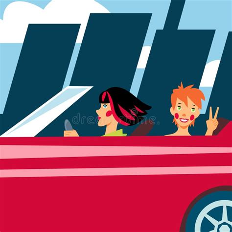 Two Girls Red Car Stock Illustrations 32 Two Girls Red Car Stock
