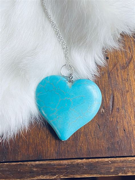 Heart Pendant Turquoise Crystal Necklace Sterling Silver Etsy Australia