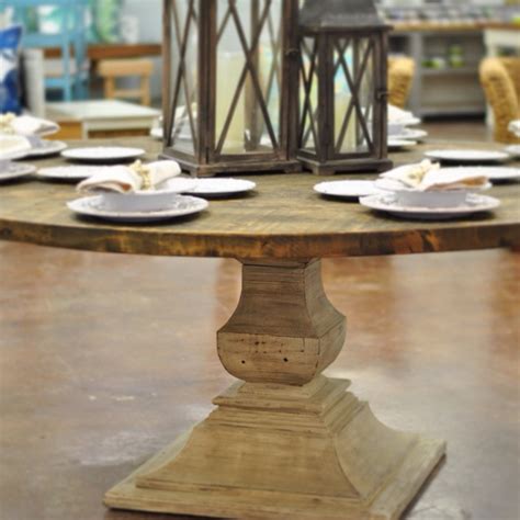 Table have champagne colored nail heads. "Bell" 72" Round Reclaimed Wood Dining Table - Rustic - Dining Tables - birmingham - by Saltaire ...