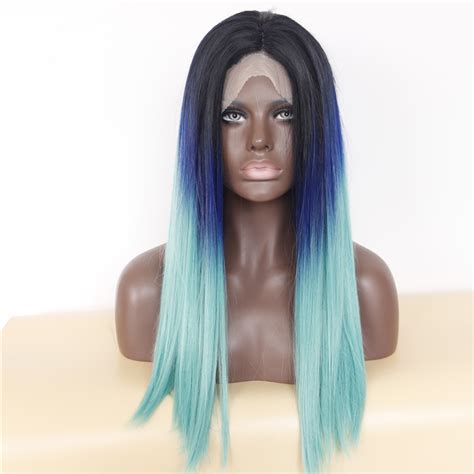Long Straight Ombre Blue Lace Front Wig For Black Women