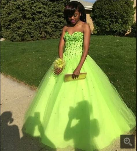 New Ball Gown Sweetheart Neck Beaded Lime Green Prom Dresses Long