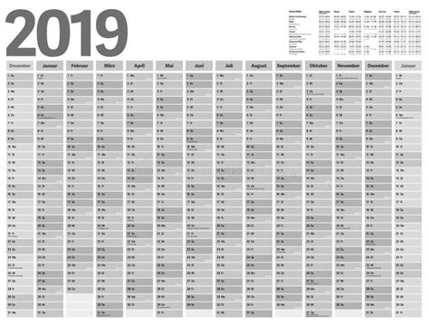 Calendario Anual 2019 Del Planificador Para Alemania Ilustración Del
